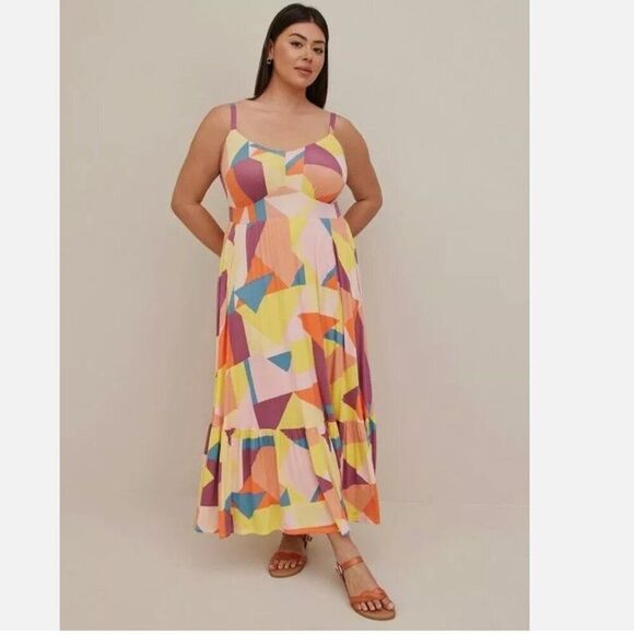 Torrid 5X Plus Maxi Dress Sleeveless Babydoll Artsy Geometric Resort Boho Vibe - Picture 1 of 11